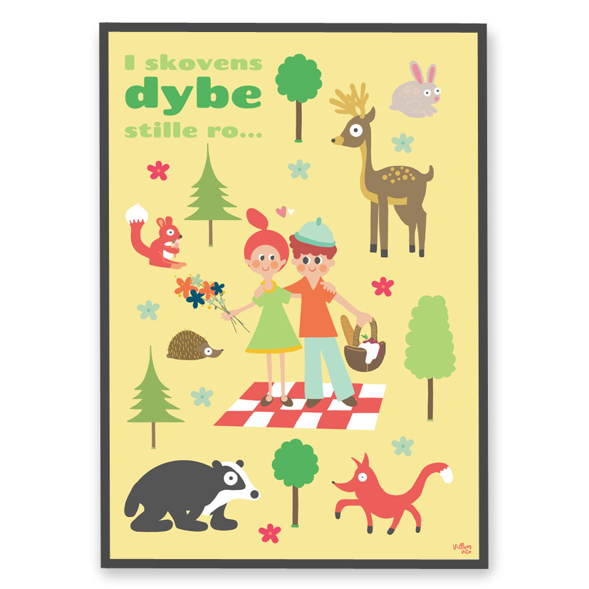 Boerneplakat med Lilleputterne fra Villum Vito 'I skovens dybe stille ro'