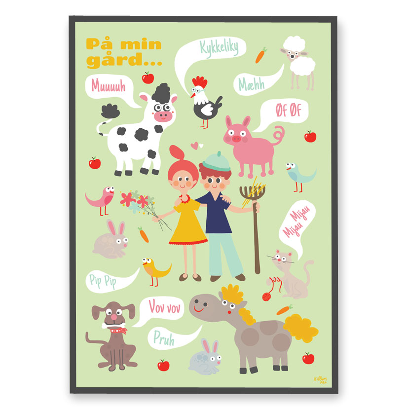 Børneplakat: Villum Vito's Lilleputterne På min gård - plakat med bondegårdens dyr til børn